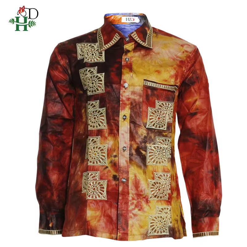 H&D African Mens Clothing Traditional Ankara African Dashiki Men Shirt Embroidery Shirt Fashion Print Bazin Riche Original