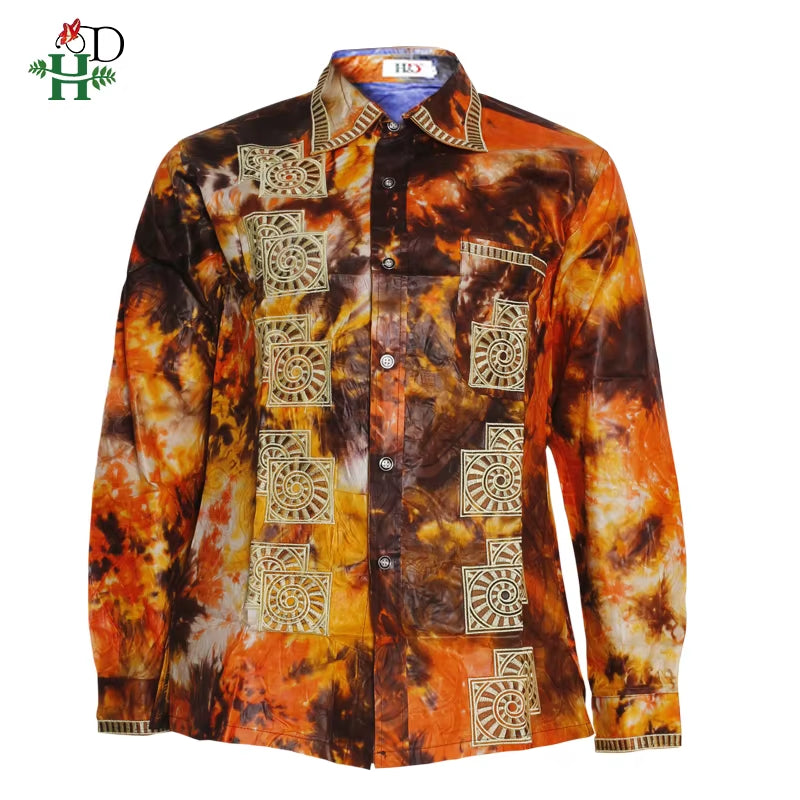 H&D African Mens Clothing Traditional Ankara African Dashiki Men Shirt Embroidery Shirt Fashion Print Bazin Riche Original