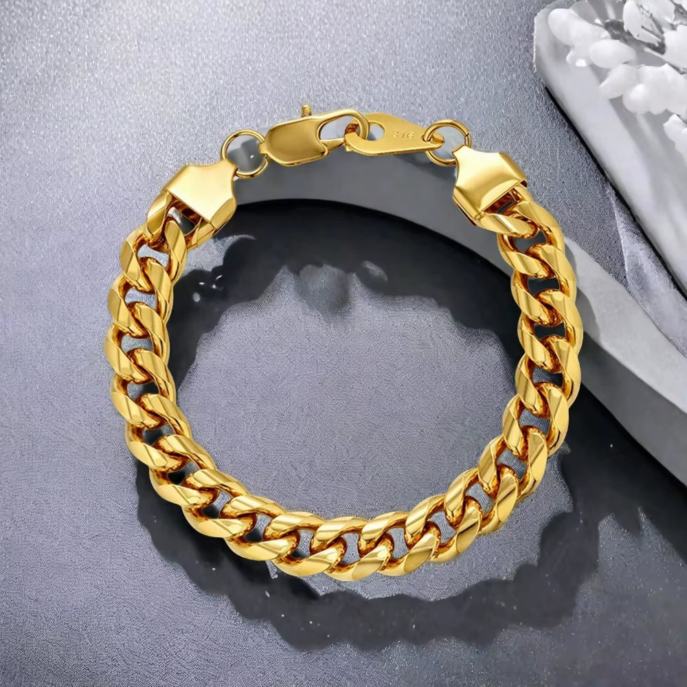 10MM Chunky Big Bracelet for Men African Silver Gold Plated Stainless Steel Cuban Chain Bracelet Bangle Wristband Trendy Jewelry