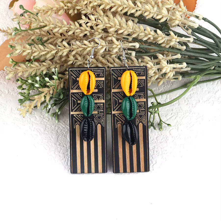 African Woman Rasta Wooden Earrings Can Mixed Colors