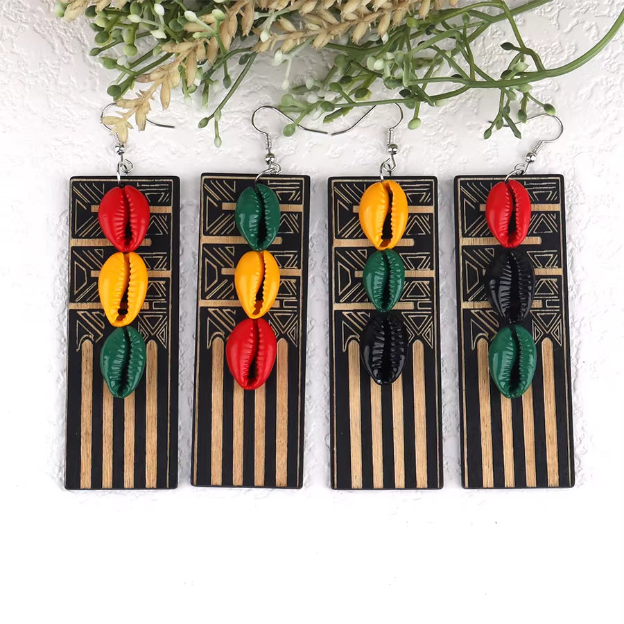African Woman Rasta Wooden Earrings Can Mixed Colors