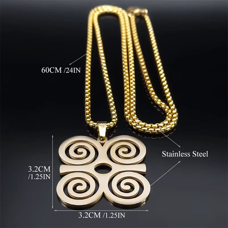 Adinkra Sankofa Symbol DWENNIMMEN Necklace for Women Men Stainless Steel West African Wisdom Chain Necklaces Jewelry N8086S01
