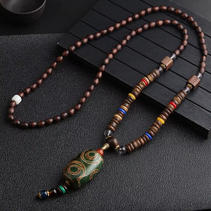 14 New Ethnic Handmade Nepal Necklace Buddhist Mala Wood Beads Pendant & Necklace Ethnic Horn Fish Long Jewelry for Women Men
