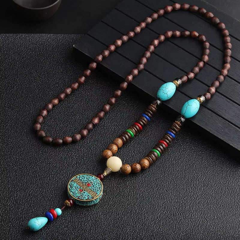 14 New Ethnic Handmade Nepal Necklace Buddhist Mala Wood Beads Pendant & Necklace Ethnic Horn Fish Long Jewelry for Women Men