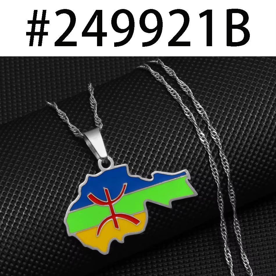 Colorful pendant on a chain with a black background