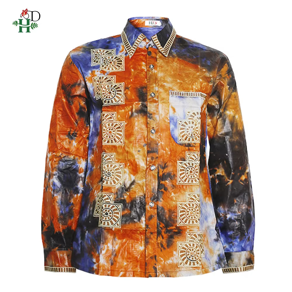 H&D African Mens Clothing Traditional Ankara African Dashiki Men Shirt Embroidery Shirt Fashion Print Bazin Riche Original