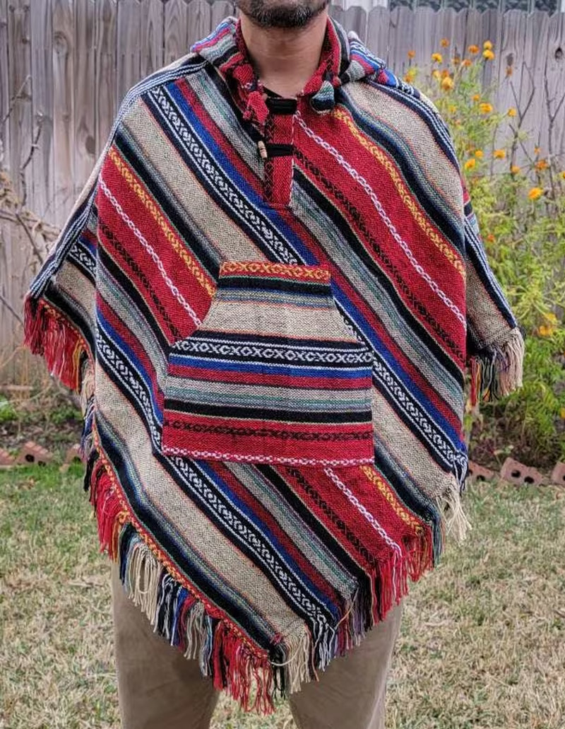 Aztec Baja Poncho: Handmade Hippie Cotton Pullover