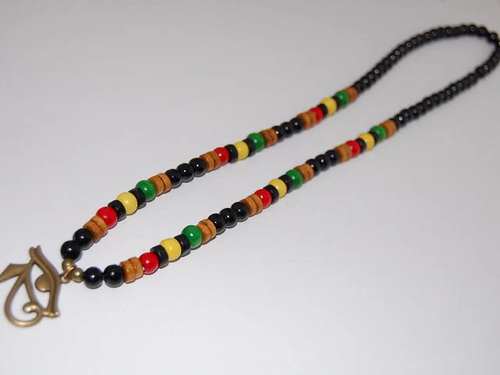 Egyptian Hawk Necklace,God Eye of Horus Ra Re Pagan,Wood Necklace,Rasta Necklace,Protection,Yoga,Man,Woman,Surfer,Rasta Wood Necklace