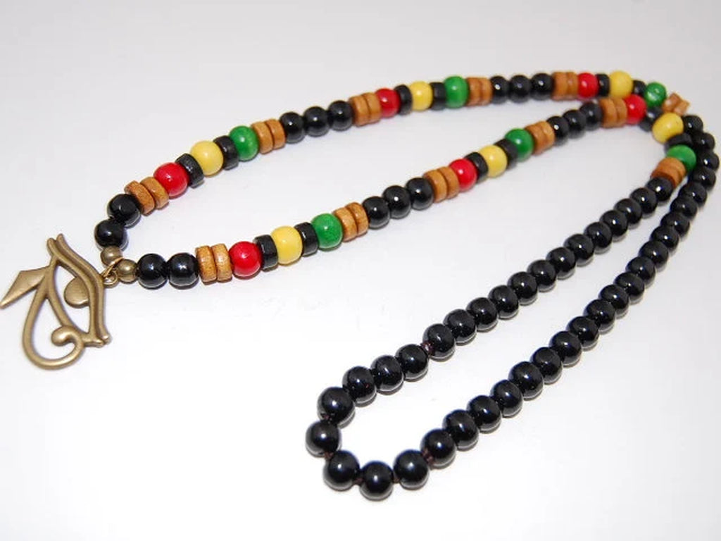 Egyptian Hawk Necklace,God Eye of Horus Ra Re Pagan,Wood Necklace,Rasta Necklace,Protection,Yoga,Man,Woman,Surfer,Rasta Wood Necklace