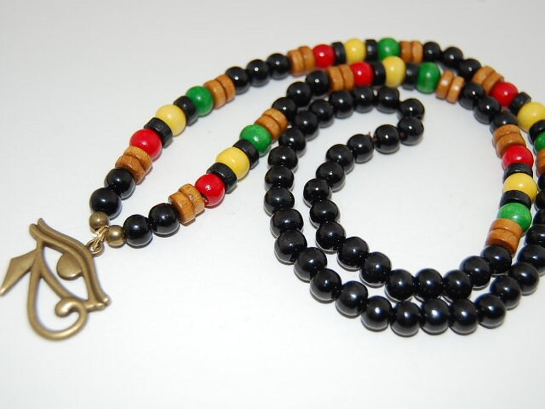 Egyptian Hawk Necklace,God Eye of Horus Ra Re Pagan,Wood Necklace,Rasta Necklace,Protection,Yoga,Man,Woman,Surfer,Rasta Wood Necklace