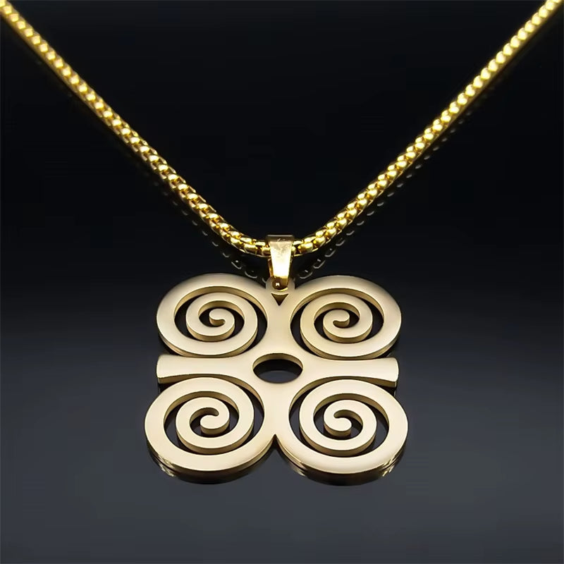 Adinkra Sankofa Symbol DWENNIMMEN Necklace for Women Men Stainless Steel West African Wisdom Chain Necklaces Jewelry N8086S01