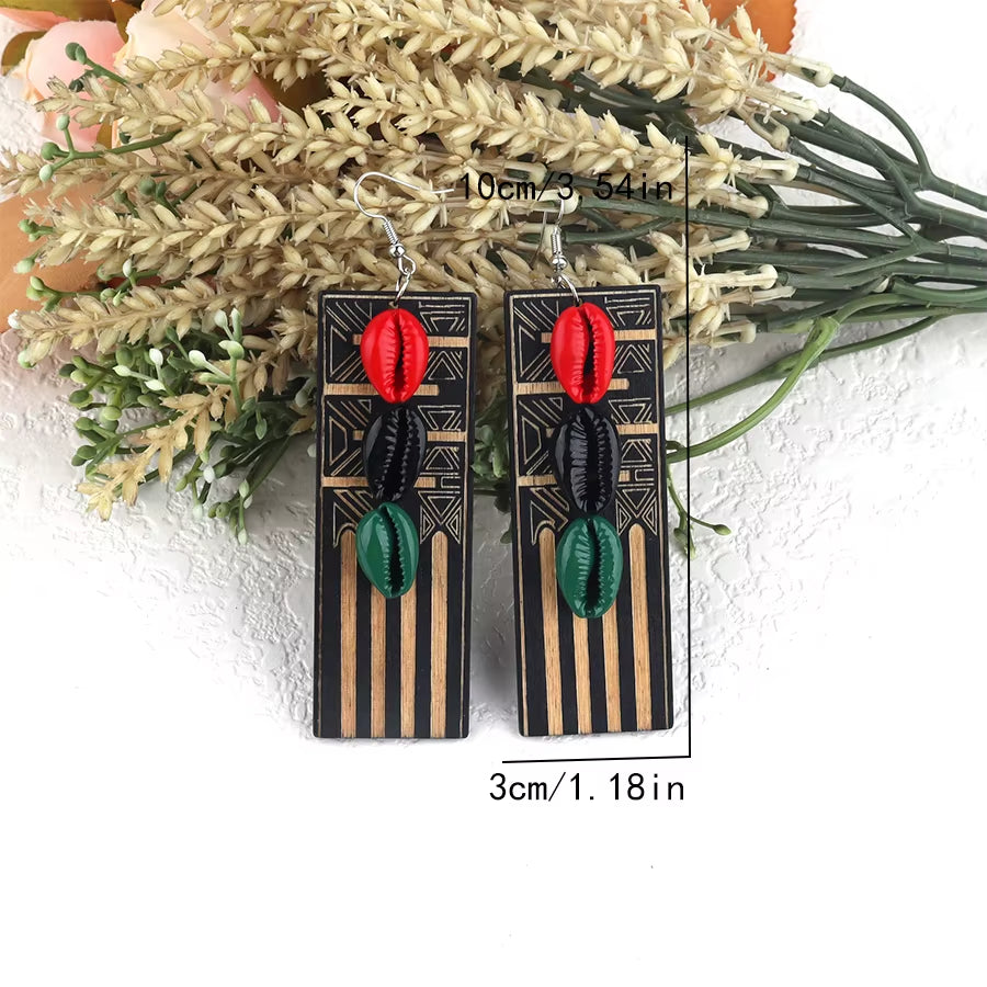 African Woman Rasta Wooden Earrings Can Mixed Colors