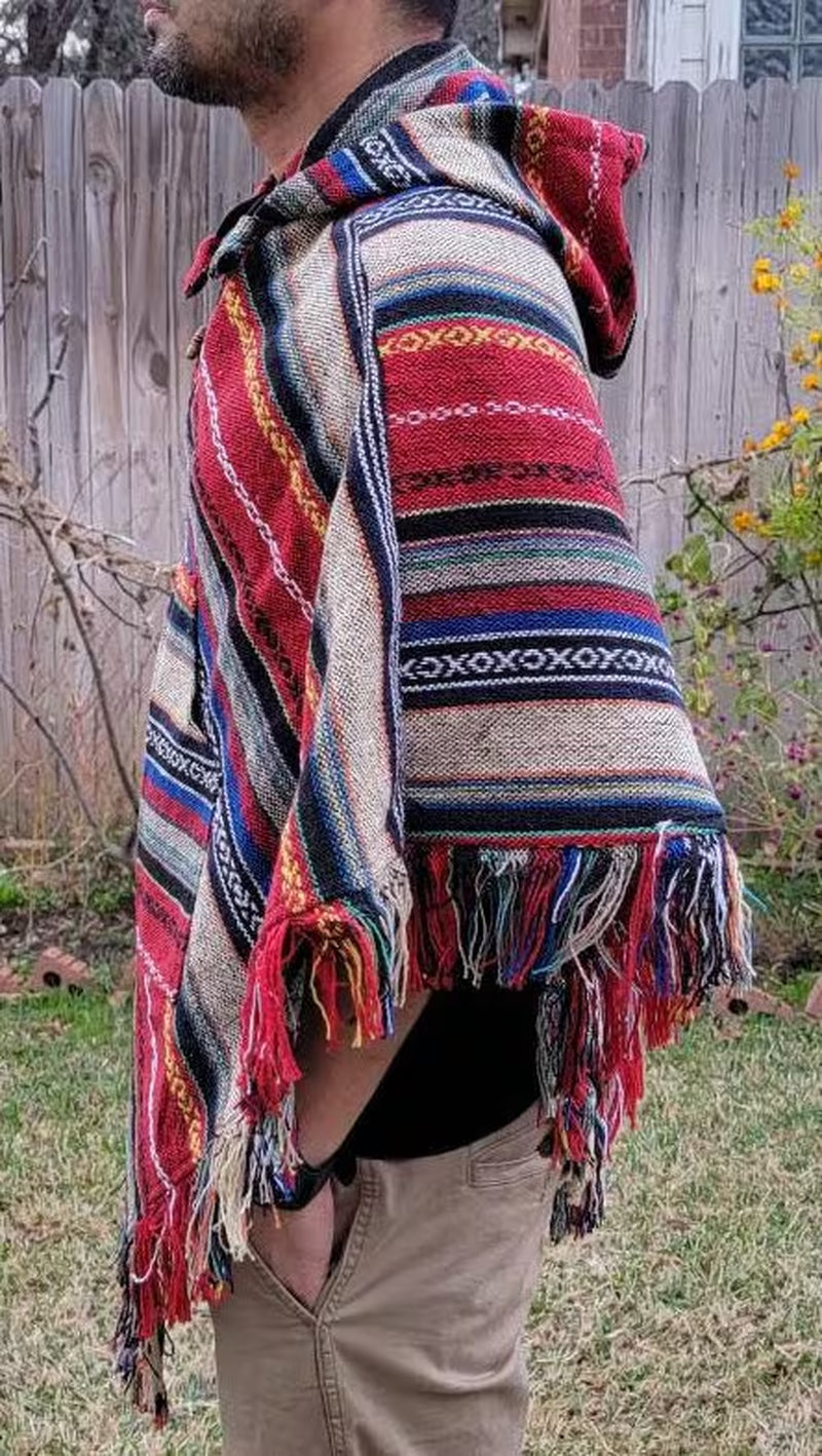 Aztec Baja Poncho: Handmade Hippie Cotton Pullover