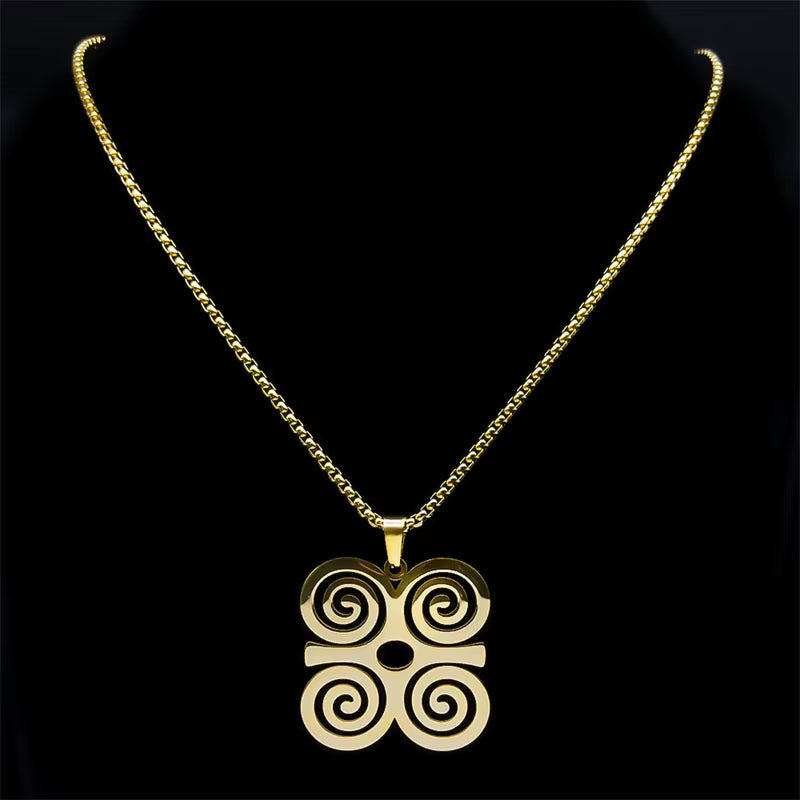 Adinkra Sankofa Symbol DWENNIMMEN Necklace for Women Men Stainless Steel West African Wisdom Chain Necklaces Jewelry N8086S01