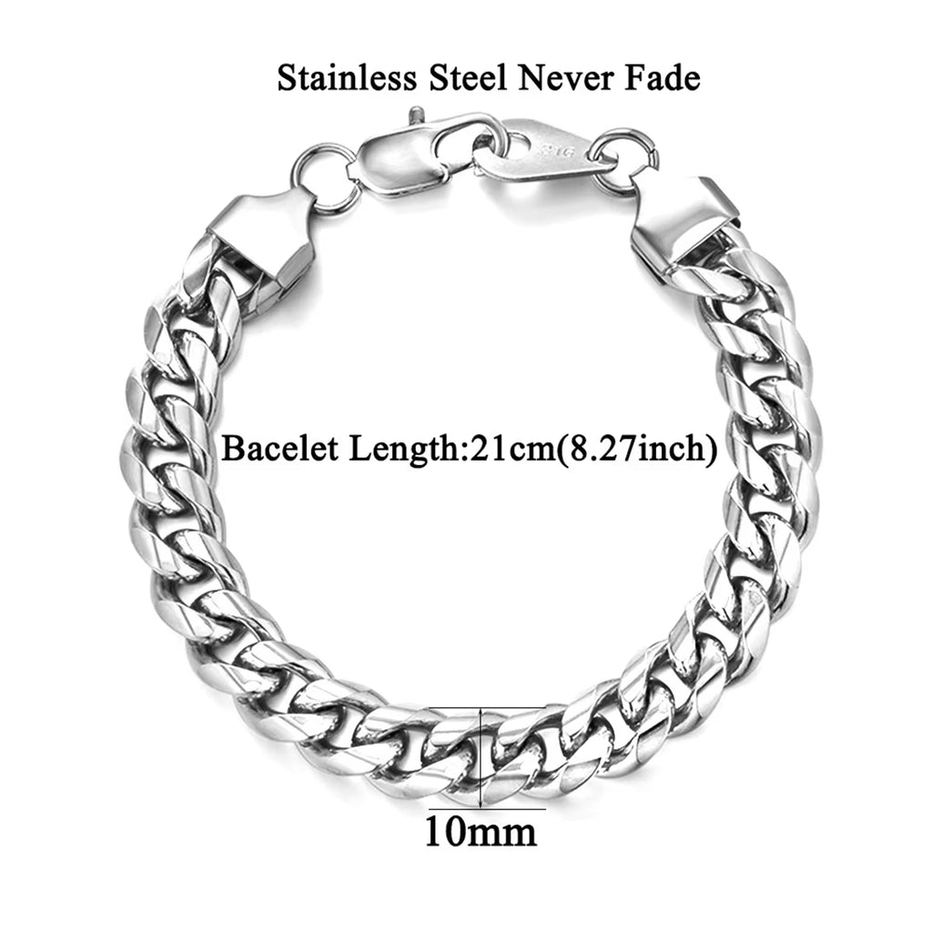10MM Chunky Big Bracelet for Men African Silver Gold Plated Stainless Steel Cuban Chain Bracelet Bangle Wristband Trendy Jewelry