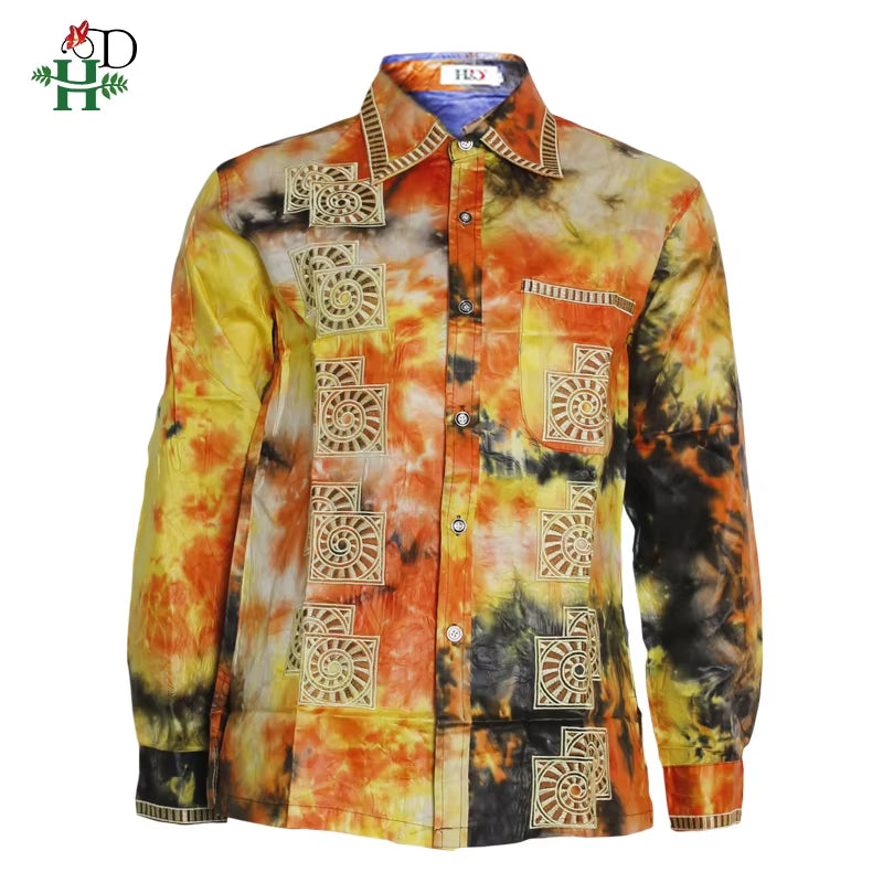 H&D African Mens Clothing Traditional Ankara African Dashiki Men Shirt Embroidery Shirt Fashion Print Bazin Riche Original