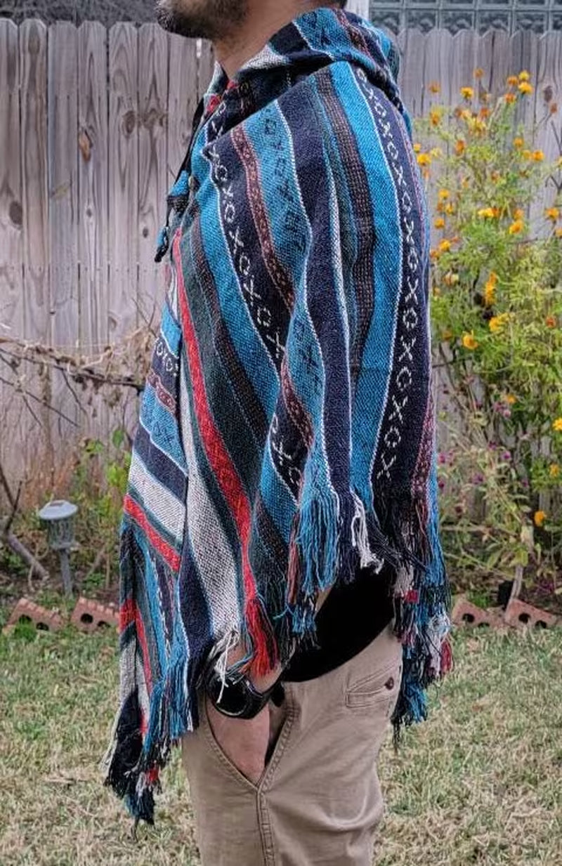 Aztec Baja Poncho: Handmade Hippie Cotton Pullover